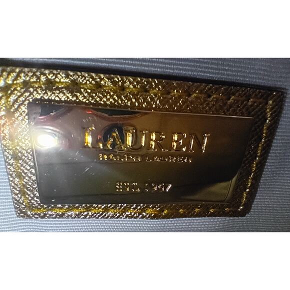 Lauren Ralph Lauren Metallic Gold Crosshatch Leather Medium Clare Tote - NEW - Picture 6 of 7